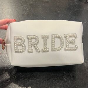 White Bridal Cosmetic bag / clutch with pearl and diamond accents
